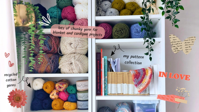 Organising My Yarn Collection. From a messy shelf to a neat yarn storage solution.
